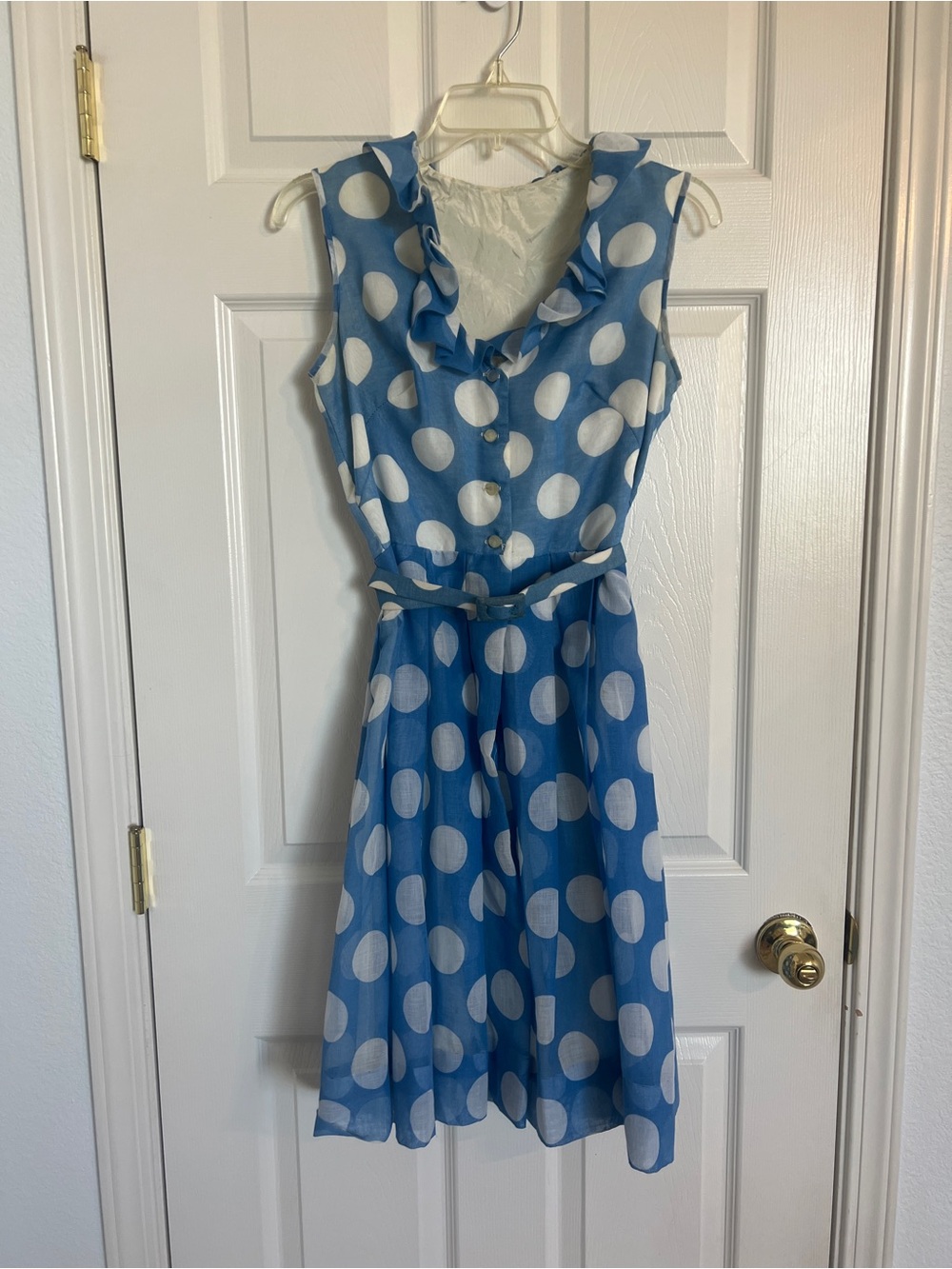 Vintage Handmade Ruffle Collar Polka Dot Fit & Flare Dress